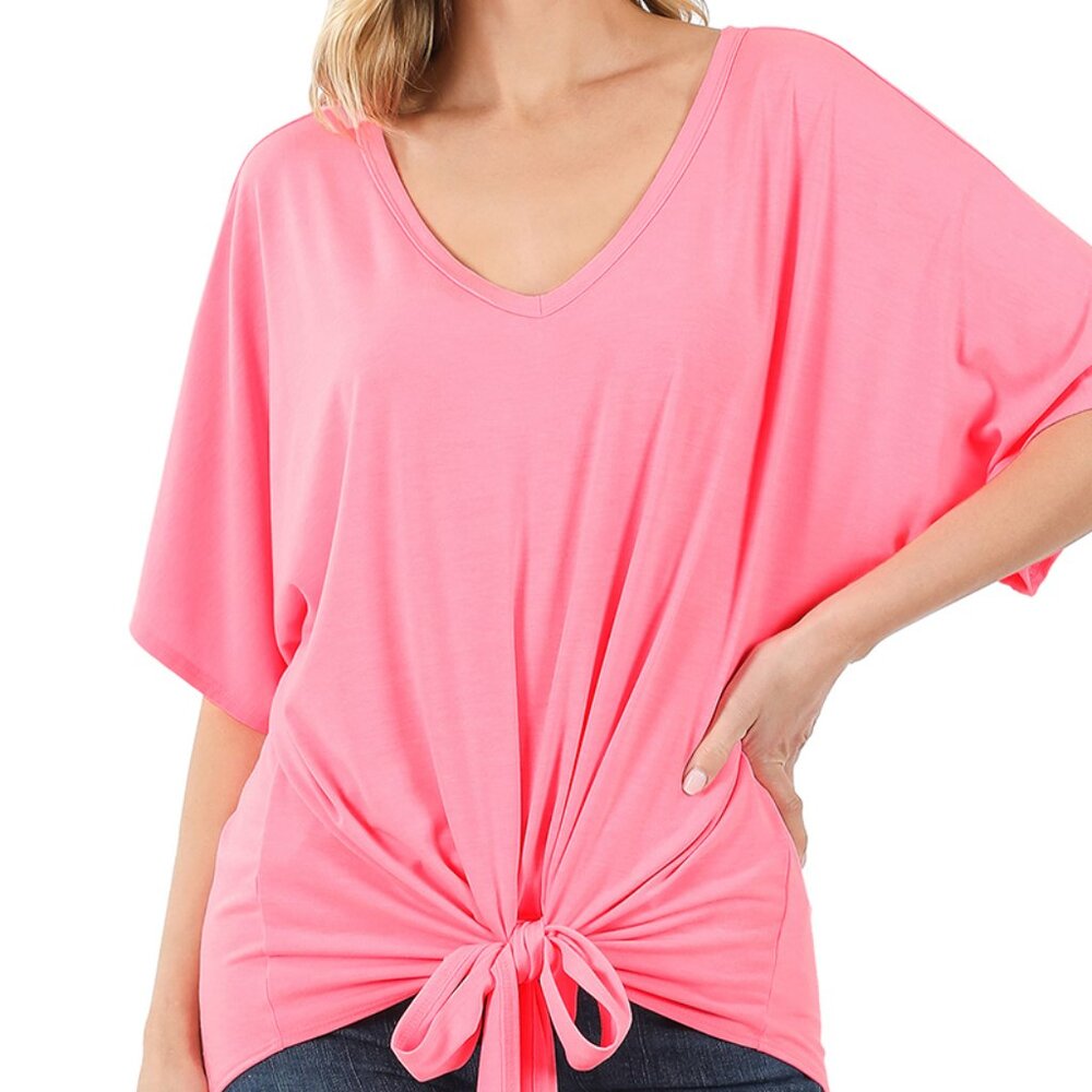 Zenana luxe rayon v-neck tie front top